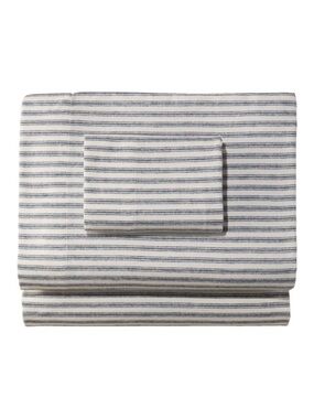 Home Classics NIP Heavyweight Flannel Sheet Set - TICKING Blue Stripe (Queen)